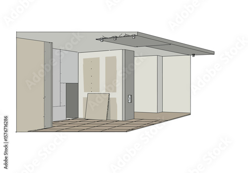 Interior Construction Design Visualization of an Unfinished Space for Innovative Building Projects