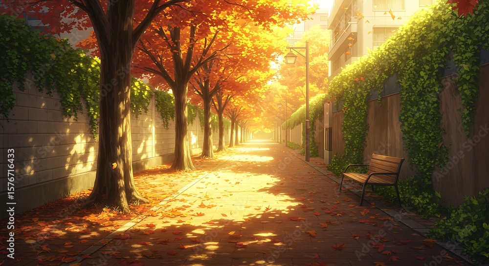 Fototapeta premium Scenic Autumn Avenue With Golden Trees and Sunlit Path variation 4