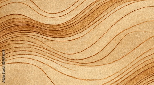 Abstract image featuring undulating, light-brown lines on a beige background, creating a flowing, wave-like pattern reminiscent of wood grain or sand dunes