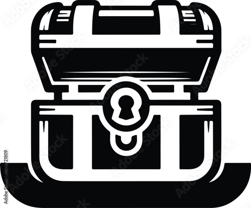 Treasure chest silhouette icon – black vintage box vector illustration on white background