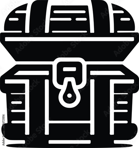Treasure chest silhouette icon – black vintage box vector illustration on white background