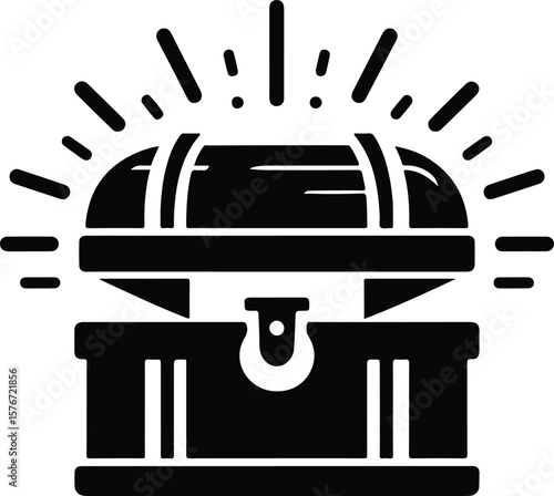 Treasure chest silhouette icon – black vintage box vector illustration on white background