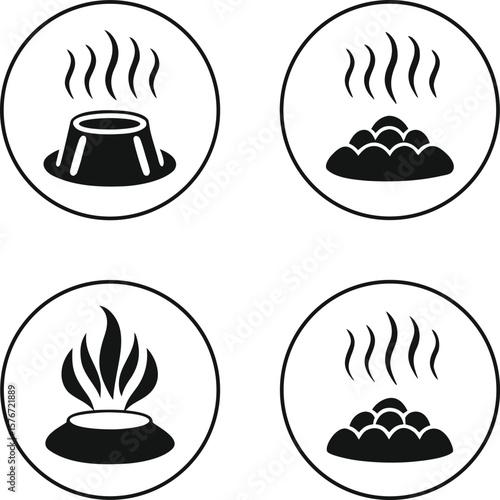 Volcanic Eruption Icons Geothermal Energy, Steam, Lava, and Volcanic Activity Illustrations