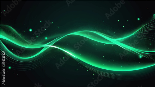 Abstract green light wave pattern with glowing stars for futuristic space design


