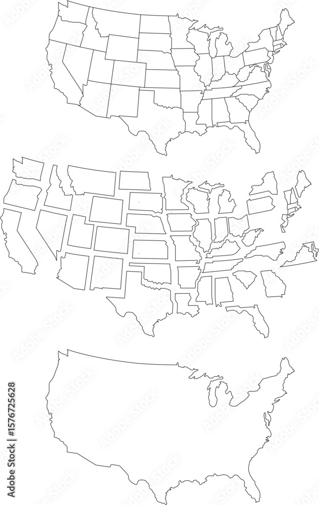 Obraz premium Illustration vector graphic map of united states of america outline with transparent background and can be separated into sections.
