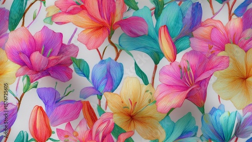 Sweet Vibrant Lily Floral Fabric Pattern
