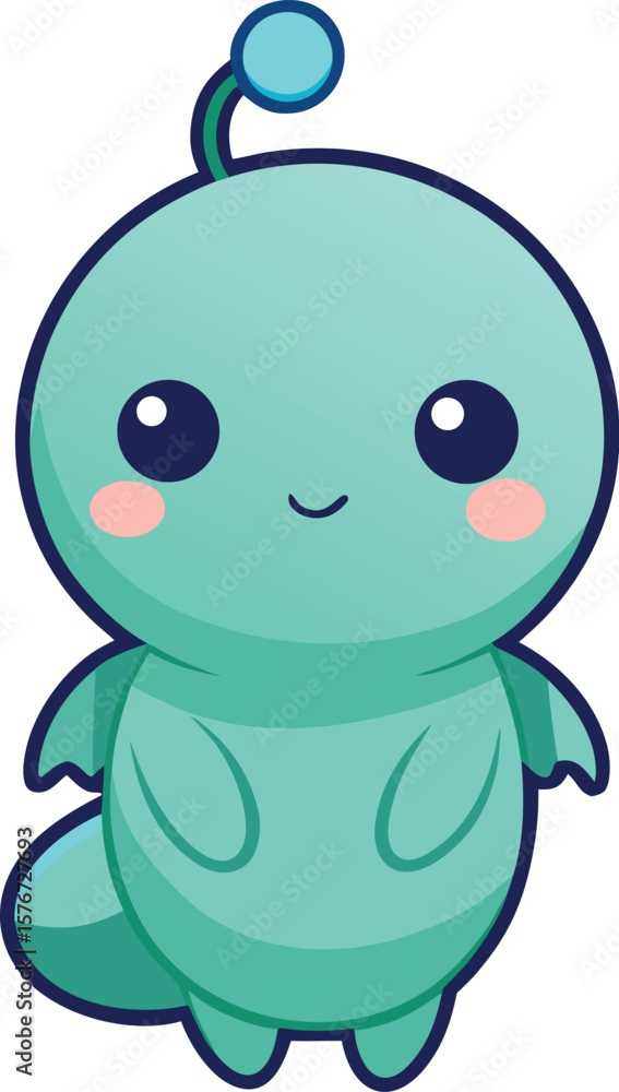 Obraz premium Round Blue Alien Face Cartoon