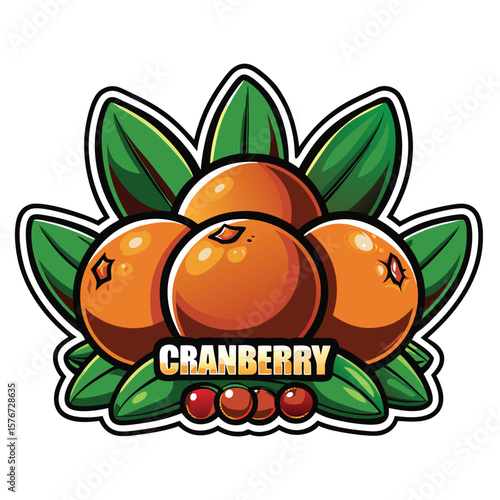 Cranberry graphic design with leaves and seeds