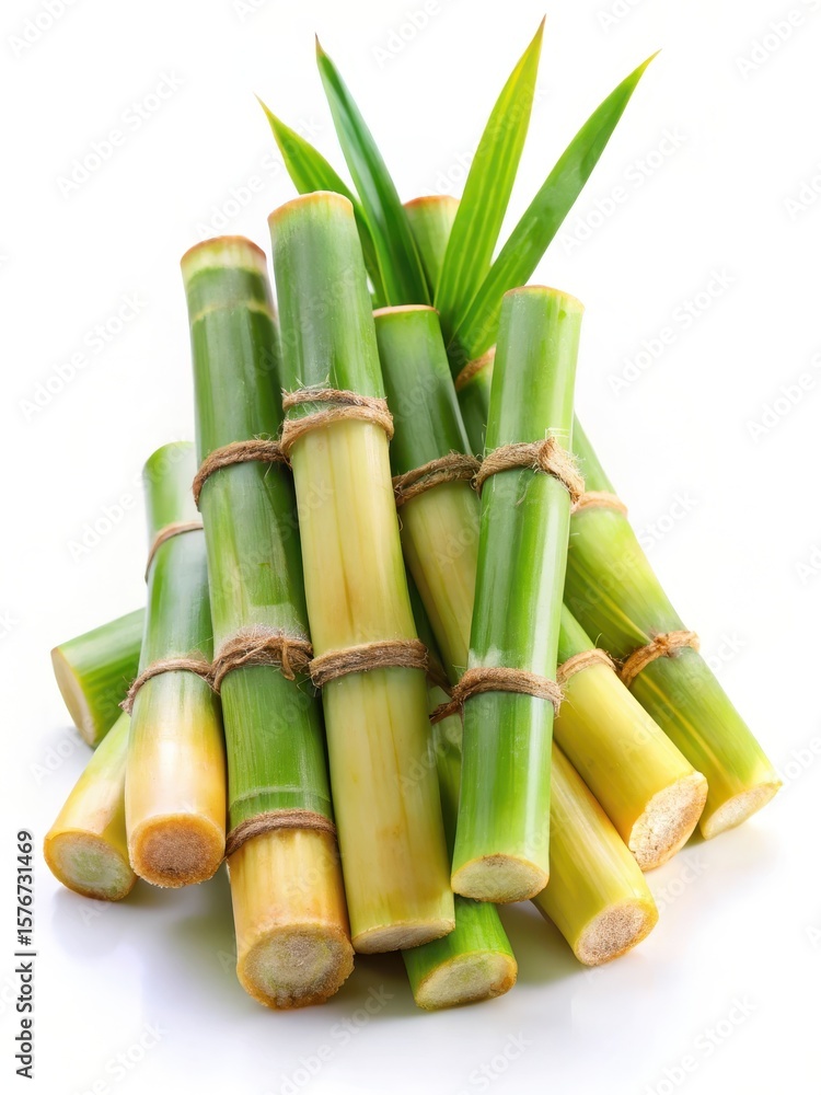 Obraz premium Fresh sugar cane on white background