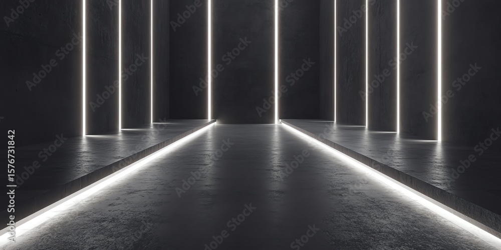 Obraz premium Abstract Dark Hallway with Neon Lights