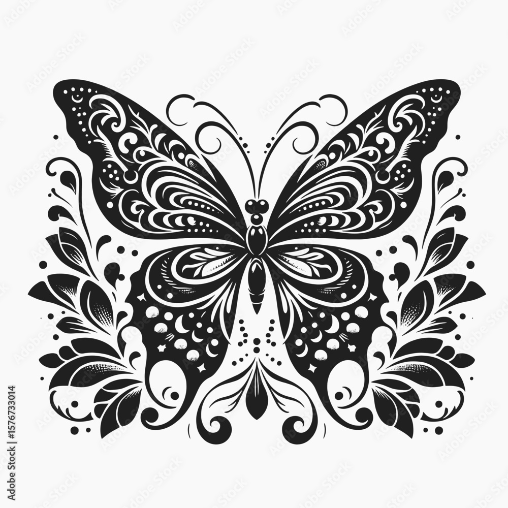 Fototapeta premium Ornate Black Butterfly Design decorative wings