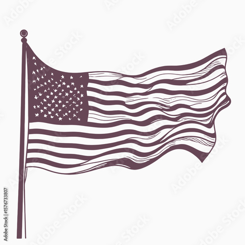 waving american flag drawing, purple lines
