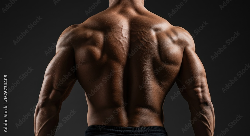 Fototapeta premium Detailed physique presentation: a muscular man's back exhibiting exceptional body definition