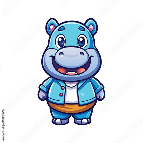 Cute blue hippo in denim jacket