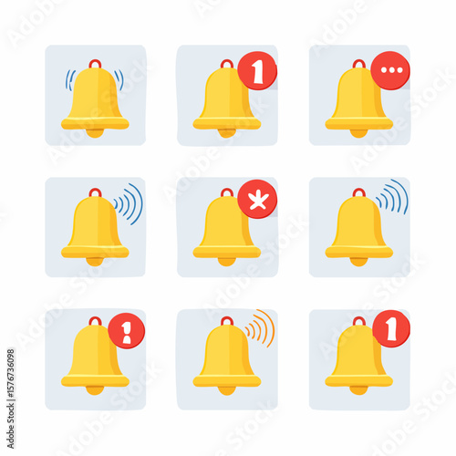 Golden bell icons showcase notification updates for user interfaces