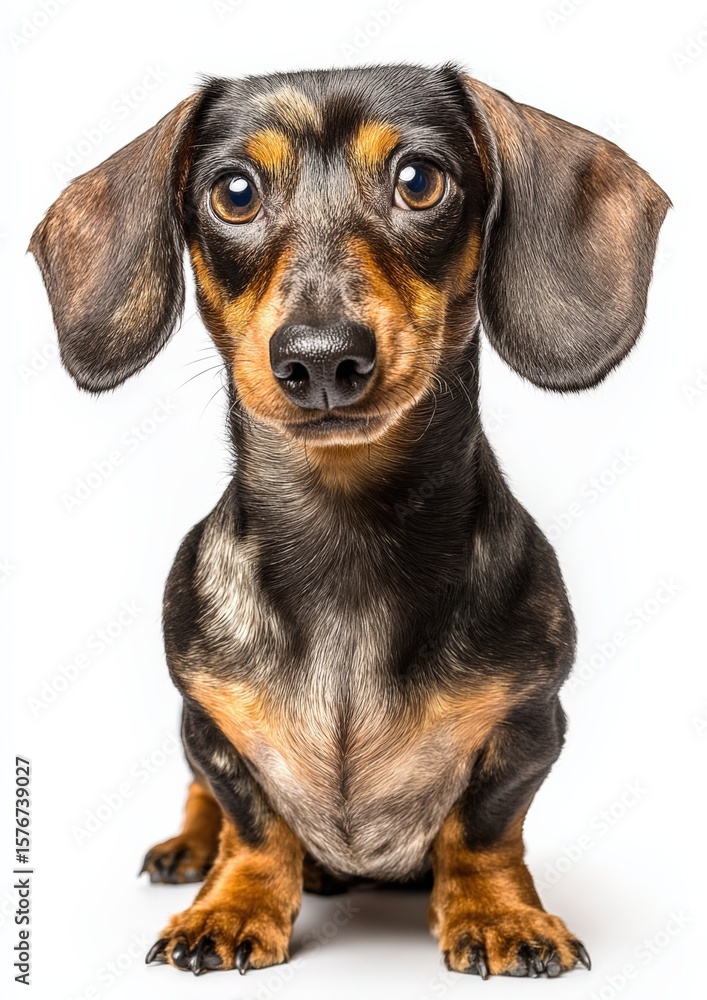 Adorable Dachshund Puppy with Big Expressive Eyes and Floppy Ears Sitting On White Background Looking Playful and Curious Adorable Dachshund Puppy with Big Expressive Eyes and Floppy Ears Sitting On White Background Looking Playful and Curious