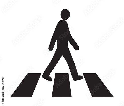 Pedestrian crossing icon – man walking on crosswalk vector silhouette.