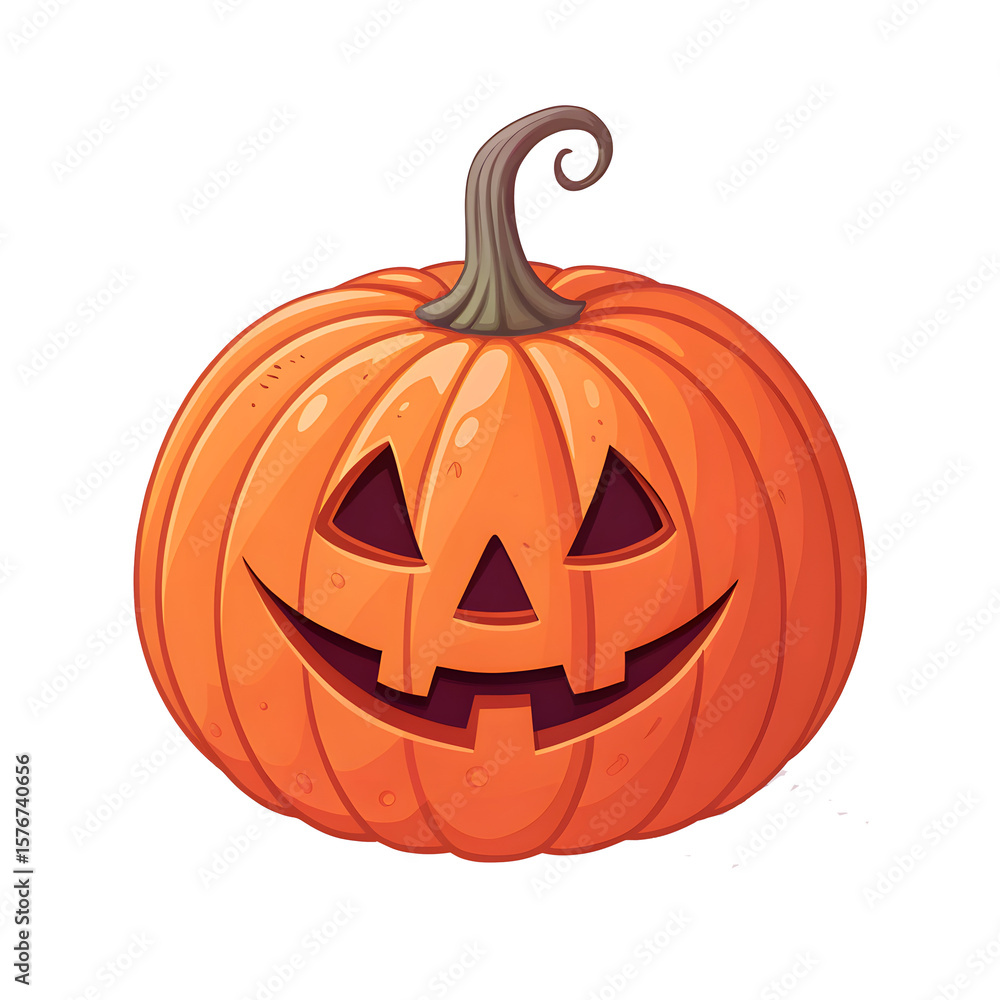 Fototapeta premium Orange Halloween pumpkin with carved face and stem 1