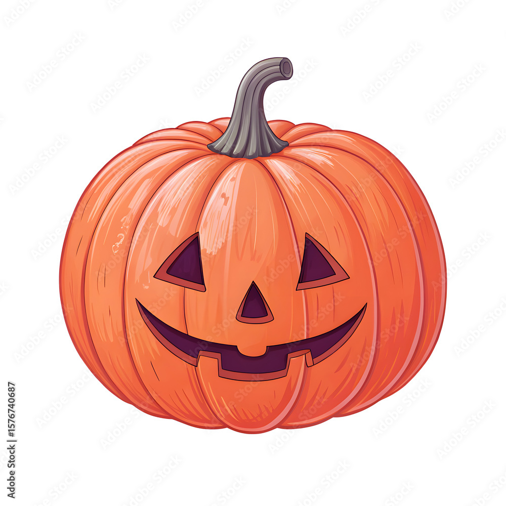 Fototapeta premium Orange Halloween pumpkin with carved face and stem