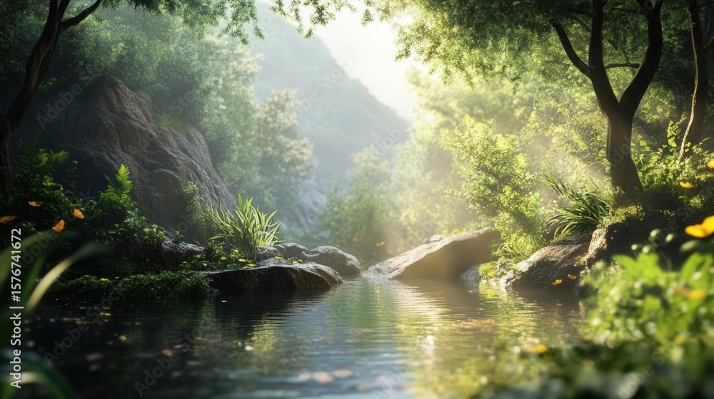 Fototapeta premium Sunlit Forest Stream