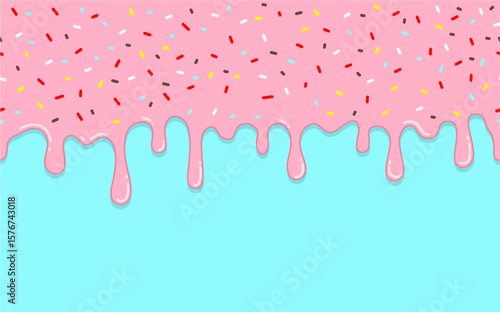 seamless pattern Pink liquid or strawberry sauce melting on a blue background