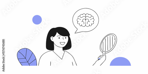 Person looking in mirror, thinking, ideal for use as a modern icon design, scalable graphic or logo element regarding intelligence.