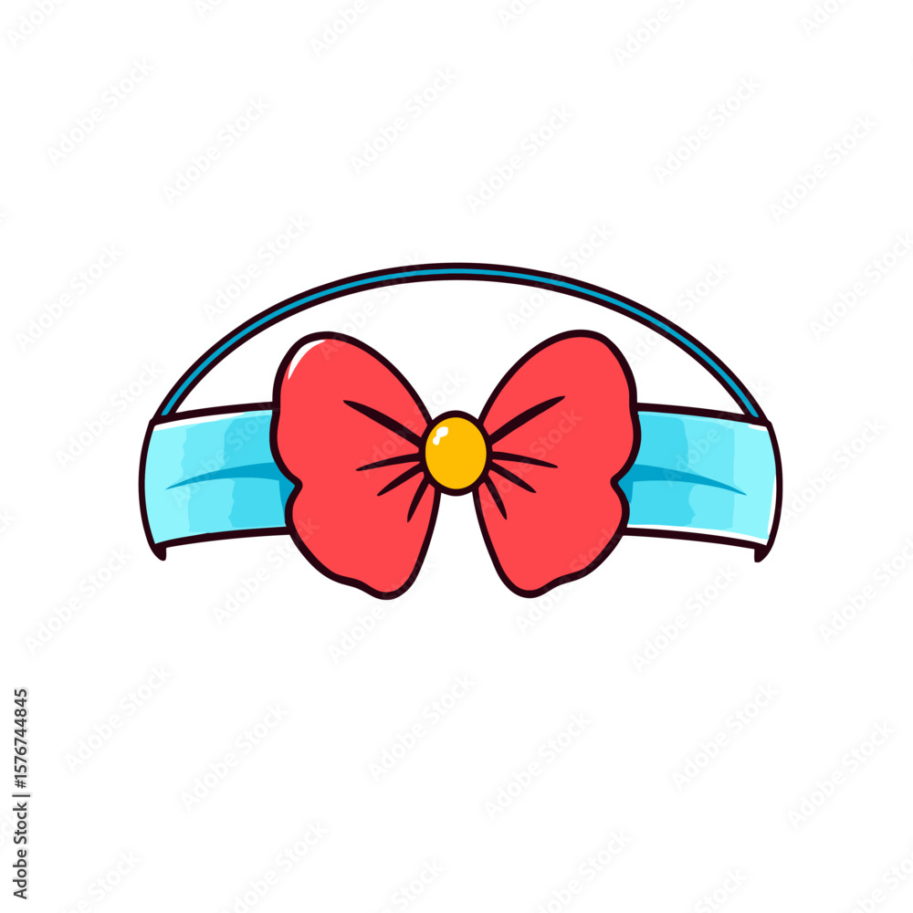 Fototapeta premium Cute cartoon red bow tie headband with blue band isolated on white background