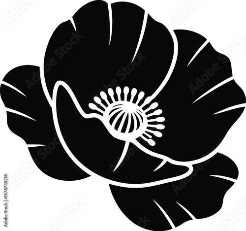 Black poppy flower with white outline vector