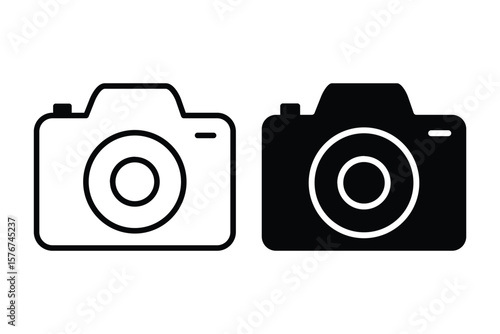 Camera icon set. photo camera in flat style symbol. photography camera line art signs, vector illustration. snapshot icon in filled, thin line, outline and stroke style for apps and website. EPS 10