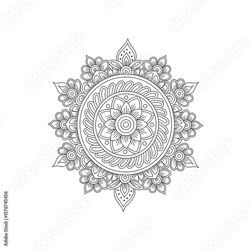 Intricate floral mandala design with geometric patterns isolated on transparent background