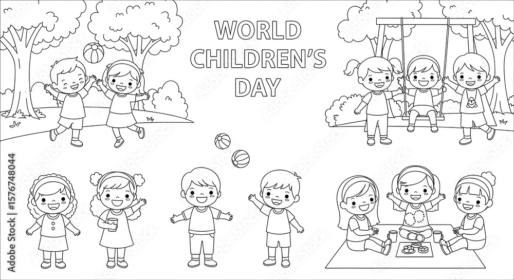 Obraz premium Diverse group of happy cartoon children playing together outdoors isolated on transparent background