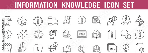 Information Knowledge Sharing  icon set. information, info, icon, line, cognition, faq, search, guidance, vector set .