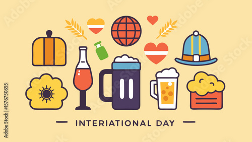 International day celebration with beer pumpkin and festive symbols