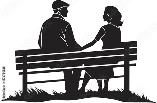Silhouette vector of a couple sitting on a park bench, holding hands. Black clip art icon isolated on a transparent background. Perfect for romance, love, and relationship themes.

