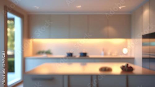 Defocused and Blurr Photo of Modern and Luxury Simple Kitchen Interior Design. AI Generated Images