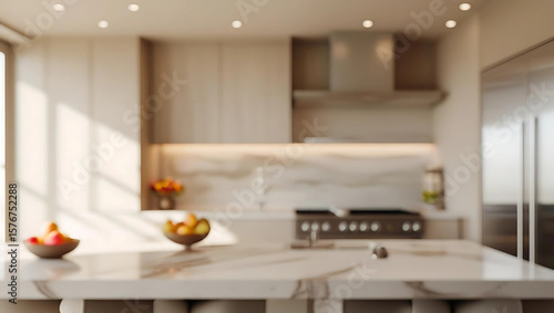 Defocused and Blurr Photo of Modern and Luxury Simple Kitchen Interior Design. AI Generated Images