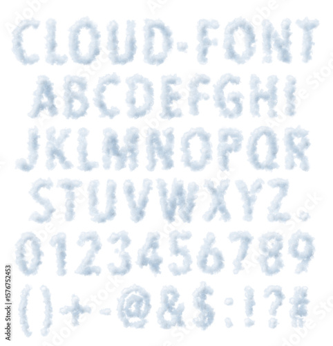 A creative cloud font including alphabet, number, and symbol