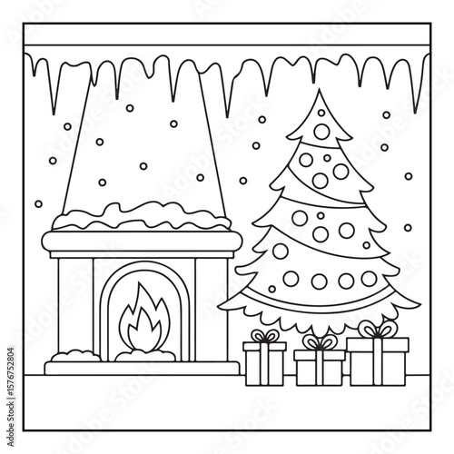 Christmas Coloring Book Pages, Kids, Adults, Teens, Black and white Drawing, Line Art, Vector Illustration, bold and easy, Coloring book, Coloring Pages, Printable Designs