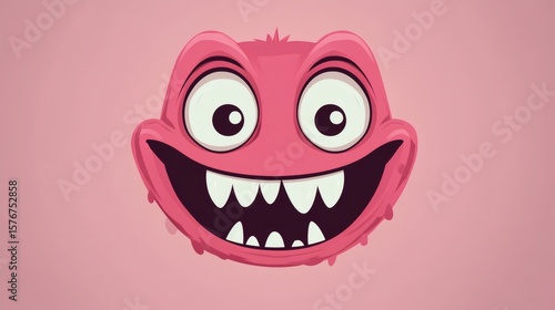 A cute cartoon monster with big eyes and a toothy grin