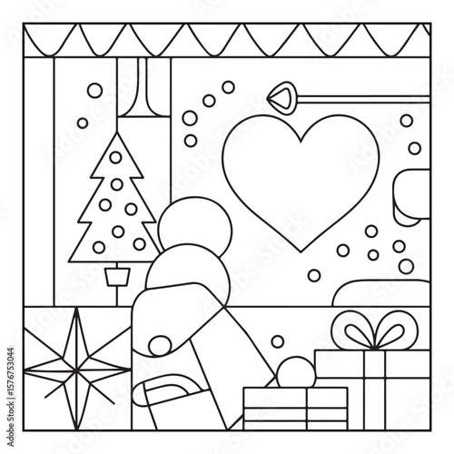 Christmas Coloring Book Pages, Kids, Adults, Teens, Black and white Drawing, Line Art, Vector Illustration, bold and easy, Coloring book, Coloring Pages, Printable Designs