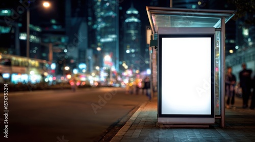Blank bus stop billboard urban night street advertisement