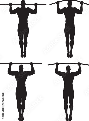 Man performing a pull up on a horizontal bar silhouette