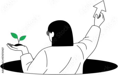 An illustration of a character half-submerged in a hole, waving for help or greeting.
