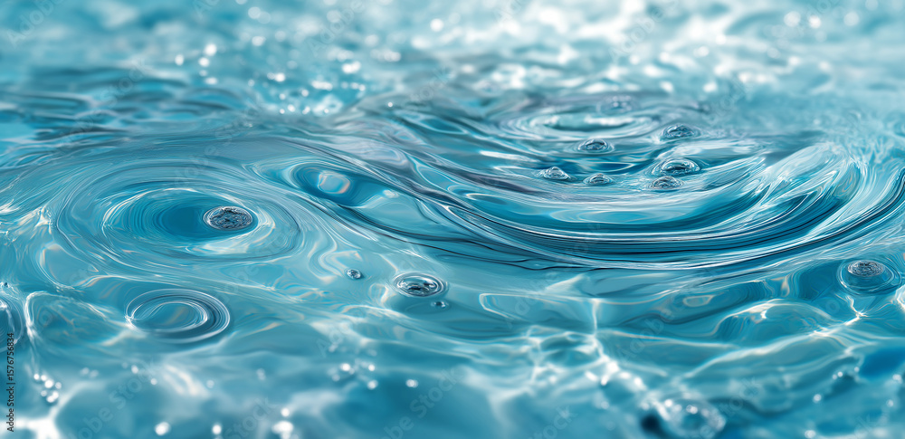 Water droplets fall into the blue water surface, creating layers of ripples, fresh and healing, suitable for nature and landscape - themed materials Water droplets fall into the blue water surface, creating layers of ripples, fresh and healing, suitable for nature and landscape - themed materials