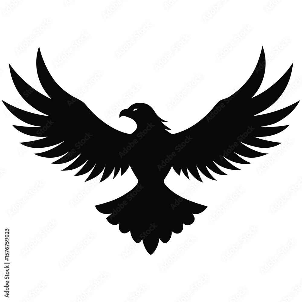 Fototapeta premium Black eagle wings spread wide silhouette