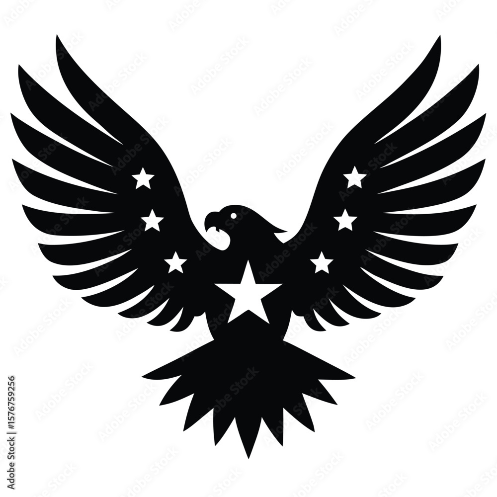 Obraz premium Bold black eagle with stars bird wings spread