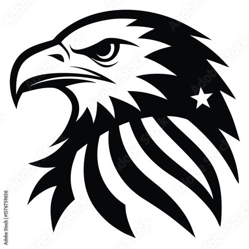 Majestic eagle head stylized American flag silhouette