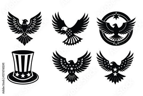 American eagle emblems and top hat symbol patriotic