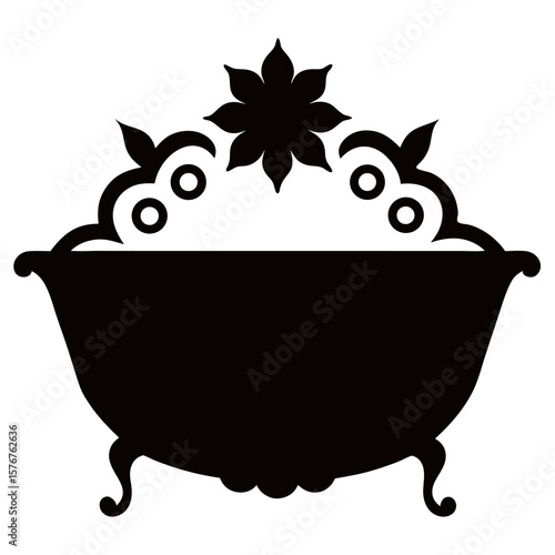 Elegant clawfoot bathtub black vector icon on white background.