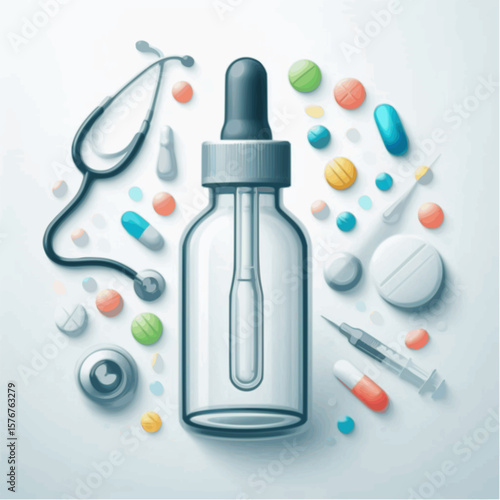 Flat icons of syringe and vaccine bottle